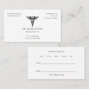 Paediatrician Doctor Caduceus Appointment And Business Card