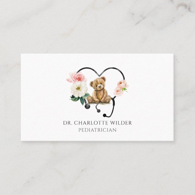 Paediatrician Floral Stethoscope Appointment Card (Front)