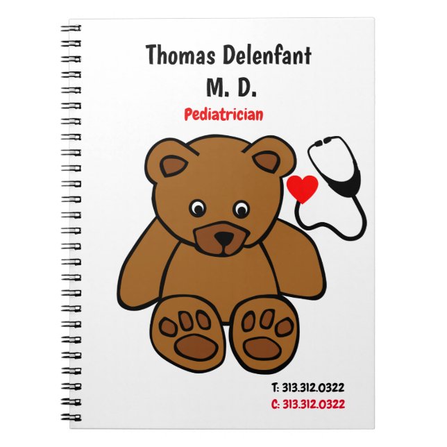 Paediatrician - teddy  and heart stethoscope  notebook (Front)
