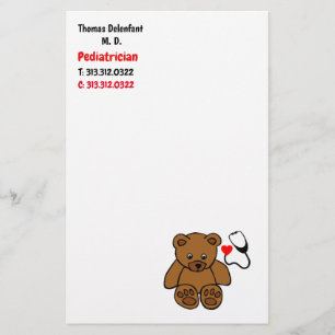 Paediatrician - teddy and heart stethoscope stationery