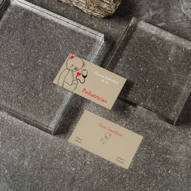 Paediatrician - teddy  and stethoscope business ca business card (Creator Uploaded)