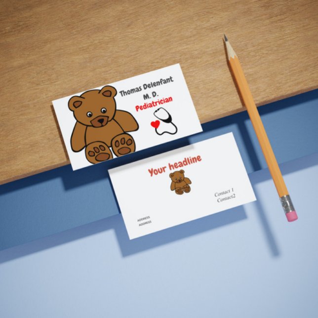 Paediatrician - teddy  and stethoscope business card (Creator Uploaded)