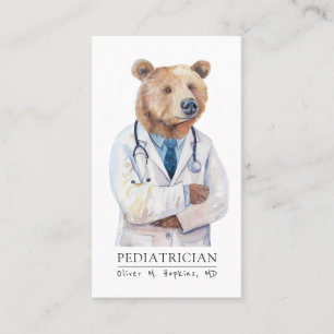 Paediatrician Watercolor Doctor Bear Medical Business Card