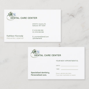 Paediatrics Dentist Dental Practice Appointment Card