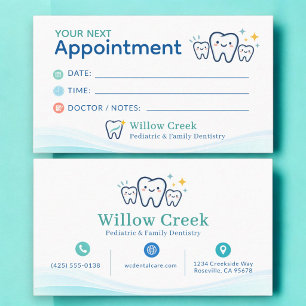 Paediatrics Dentist Office Appointment Reminder Ca Card