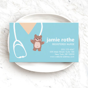 Paediatrics Nurse Blue Teddy Bear Scrubs Business Card