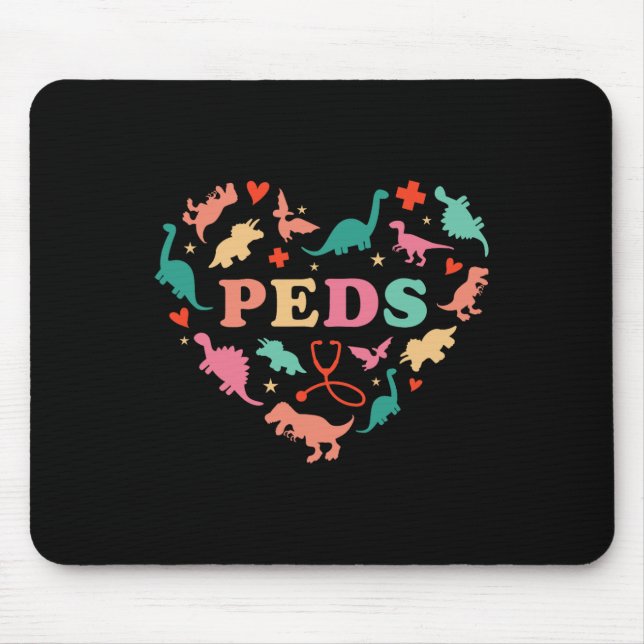 Paediatrics Nurse Crew Cute Colourful Dinosaur Hea Mouse Pad (Front)