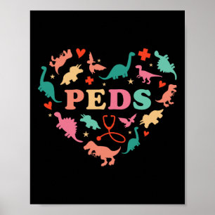Paediatrics Nurse Crew Cute Colourful Dinosaur Hea Poster