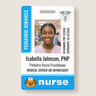 Paediatrics Nurse ID Badge Photo Logo Cute Dog Blu