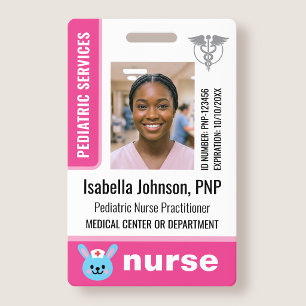 Paediatrics Nurse ID Badge Photo Logo Rabbit Pink