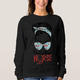 Paediatrics Nurse Messy Bun Love Heart Stethoscope Sweatshirt