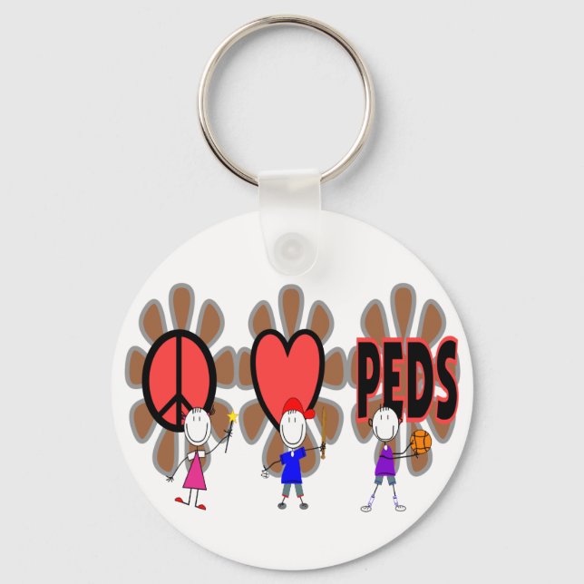 Paediatrics Nurse--"Peace Love Paediatrics" Cute Key Ring (Front)
