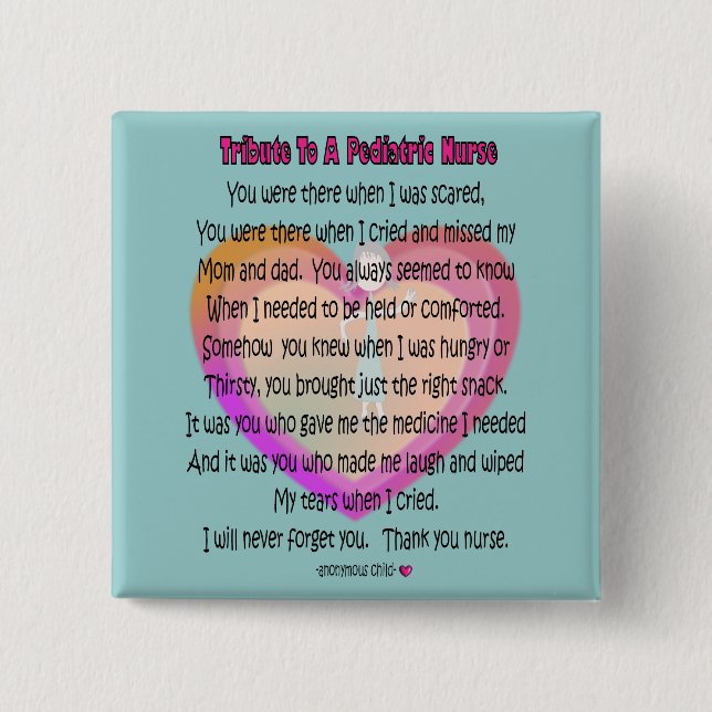 Paediatrics Nurse Poem Gifts 15 Cm Square Badge (Front)