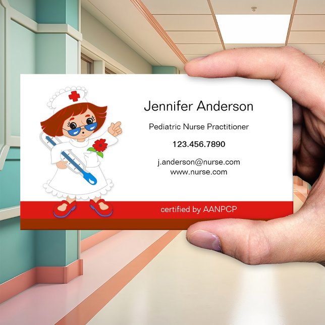 Paediatrics Nurse Practioner Business Card (Cute cartoon business card for a pediatric nurse or independent child health care consultant)