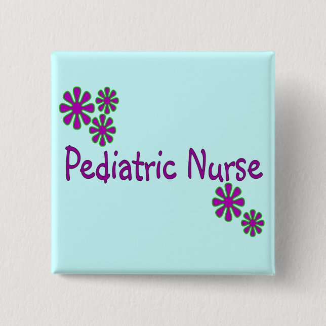 Paediatrics Nurse Purple Flowers 15 Cm Square Badge (Front)