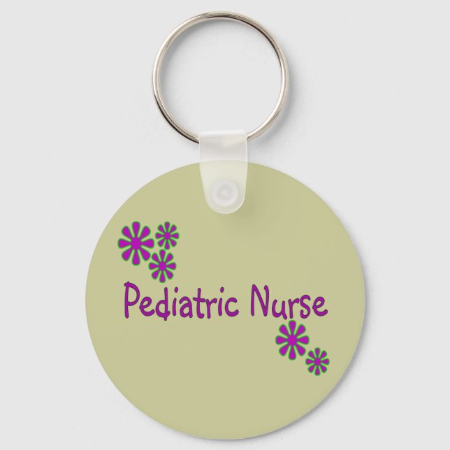Paediatrics Nurse Purple Flowers Key Ring (Front)