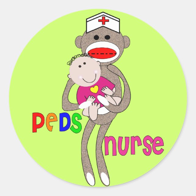 Paediatrics Nurse Sock Monkey Design Classic Round Sticker (Front)