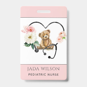 Paediatrics Nurse Teddy Bear Floral Stethoscope ID Badge