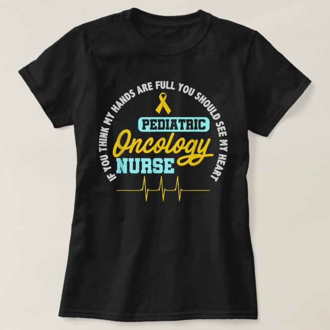 Paediatrics Oncology Nurse RN Ribbon EKG Cancer Nu T-Shirt (Design Front)