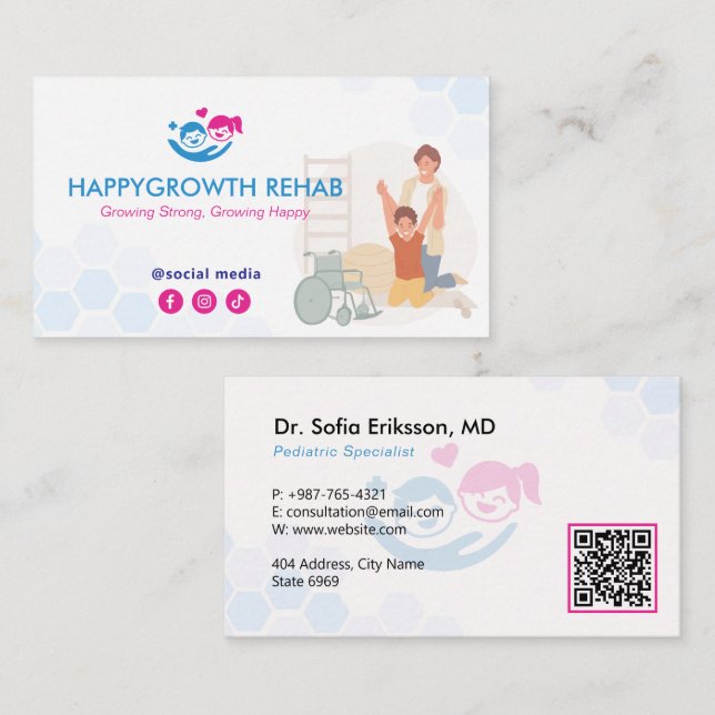 Paediatrics Rehab Business | Blue Medical Business Card (Front/Back)