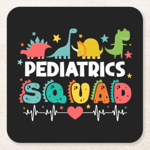 Paediatrics Squad Dinosaur Nurse Medical Team Funn Square Paper Coaster