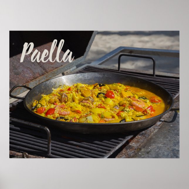 Paella is cooked on a grill gift for chef poster (Front)