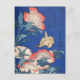 Paeonia Lactiflora and Atlantic Canary (Hokusai) Postcard