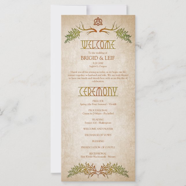 Pagan Celtic Antlers Wedding Program (Front)