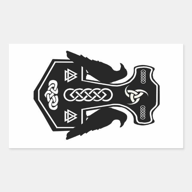 Pagan Celtic Norse Thor's Hammer Rectangular Sticker (Front)