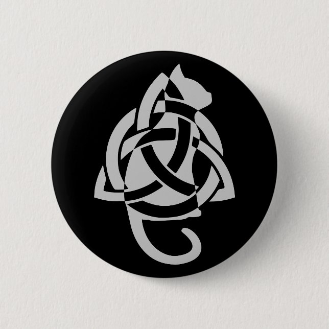 Pagan Celtic Triquetra Cat Silhouette 6 Cm Round Badge (Front)