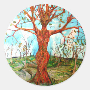 Pagan Dryad Tree Goddess Wiccan Nature Art Classic Round Sticker