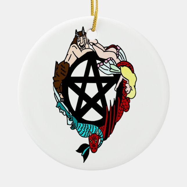 Pagan Elemental Faerie Pentacle Ceramic Tree Decoration (Front)