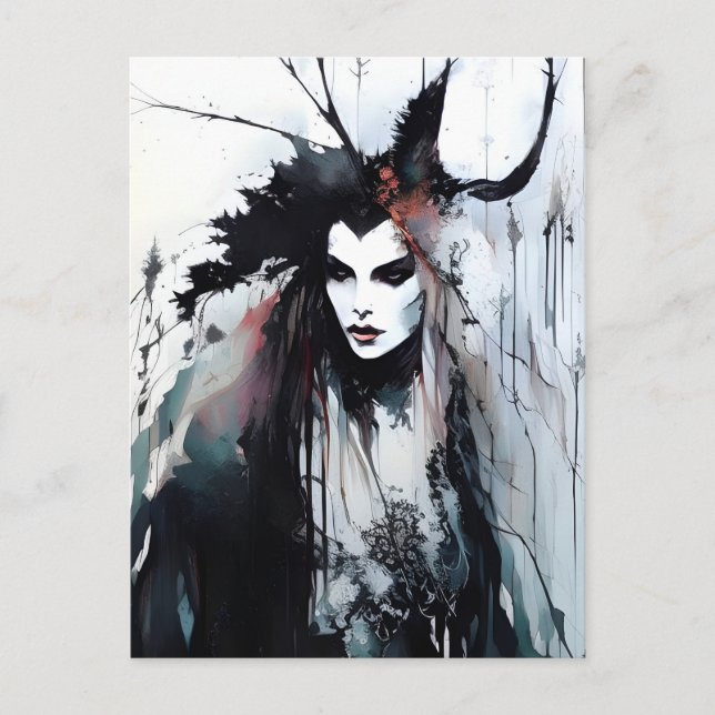 Pagan Goddess Black Ink Painting Postcard (Front)