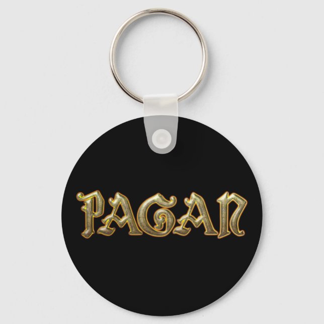 Pagan Gold Key Chain Fob Wicca Wiccan Keychain (Front)