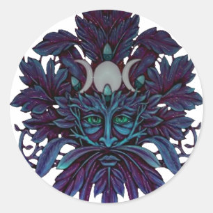 Pagan Green Man Triple Moon Wiccan God Classic Round Sticker