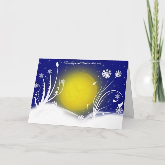 Pagan Moon Winter Solstice Blessings Card (Front)