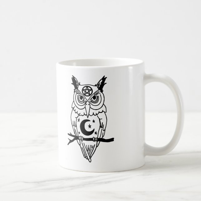 Pagan Owl with Pentacle and Moon Coffee Mug (Right)