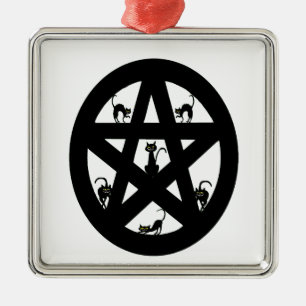 Pagan Pentacle and Black Cats Metal Tree Decoration