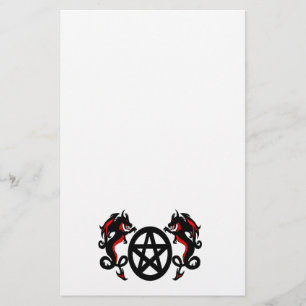 Pagan Pentacle and Red Dragons Stationery