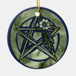 Pagan Pentacle Pentagram Green Witch  Nature Lover Ceramic Ornament