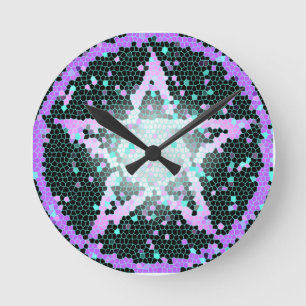 Pagan Pentacle Stained Glass Mosaic Wall Clock