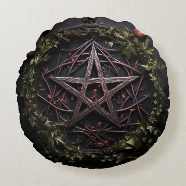 Pagan Pentagram Round Cushion (Front)