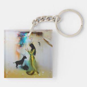Pagan Priestess Raven Occult Dark Witchy AI Art Ke Key Ring