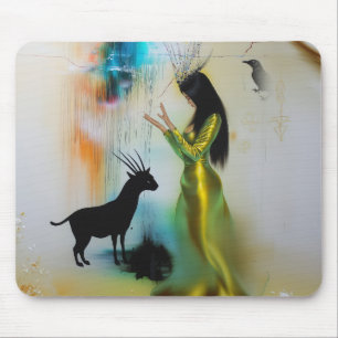 Pagan Priestess Raven Occult Dark Witchy AI Art Mouse Pad