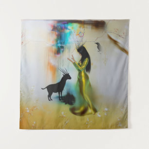 Pagan Priestess Raven Occult Dark Witchy AI Art Tapestry