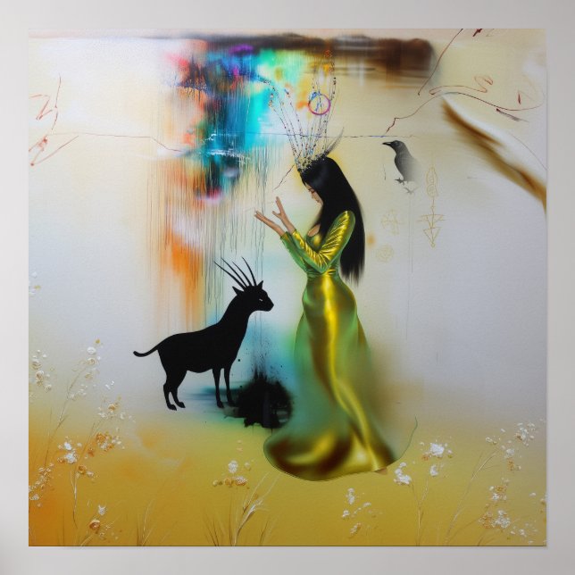 Pagan Priestess Raven Witchy AI Art Matte Value Poster (Front)