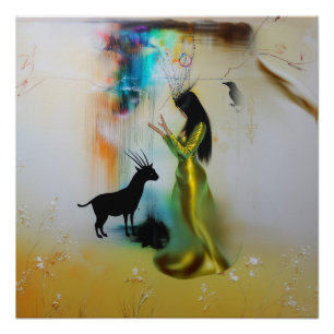 Pagan Priestess Raven Witchy AI Art Semi-Gloss Poster