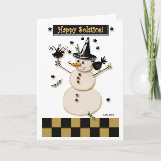 Pagan Prim Snowman & Laughing Crows Holiday Card (Front)
