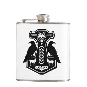 Pagan Thor Hammer with Ravens Flask