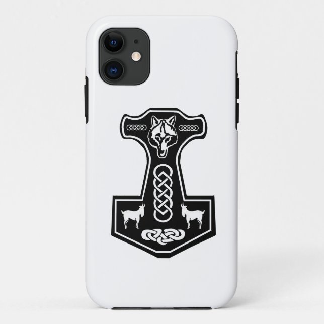 Pagan Thor's Hammer with Wolf and Goats Case-Mate iPhone Case (Back)